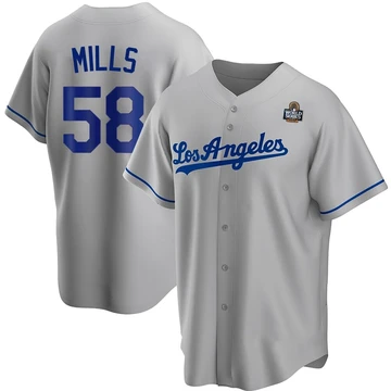 Youth Los Angeles Dodgers Wyatt Mills ＃58 Gray Replica Road 2024 World Series Jersey