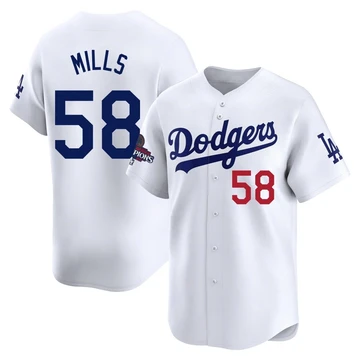 Youth Los Angeles Dodgers Wyatt Mills ＃58 White Limited Home 2024 World Series Champions Jersey