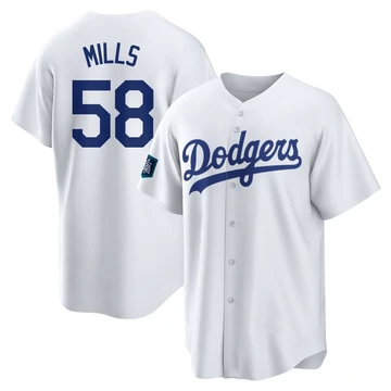 Youth Los Angeles Dodgers Wyatt Mills ＃58 White Replica 2024 World Tour Seoul Series Home Jersey