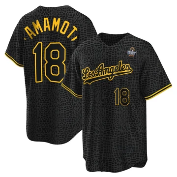 Youth Los Angeles Dodgers Yoshinobu Yamamoto ＃18 Black Replica Snake Skin City 2024 World Series Jersey