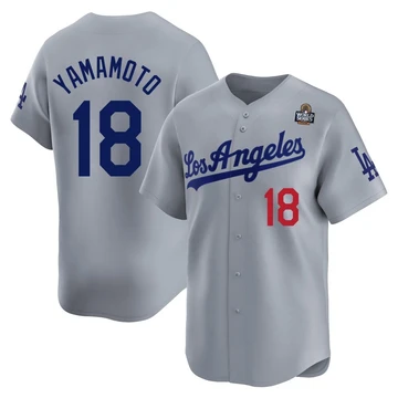 Youth Los Angeles Dodgers Yoshinobu Yamamoto ＃18 Gray Limited Away 2024 World Series Jersey