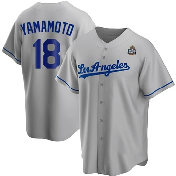 Youth Los Angeles Dodgers Yoshinobu Yamamoto ＃18 Gray Replica Road 2024 World Series Jersey