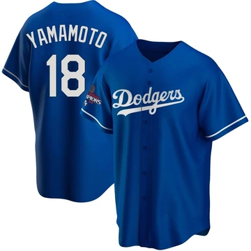 Youth Los Angeles Dodgers Yoshinobu Yamamoto ＃18 Royal Replica Alternate 2024 World Series Champions Jersey