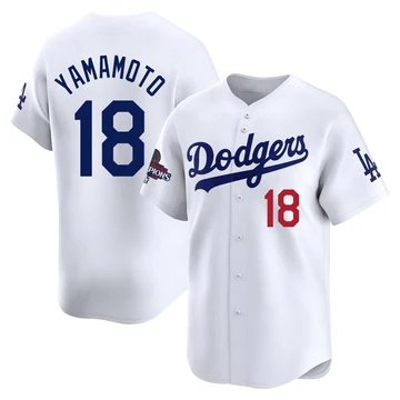 Youth Los Angeles Dodgers Yoshinobu Yamamoto ＃18 White Limited Home 2024 World Series Champions Jersey