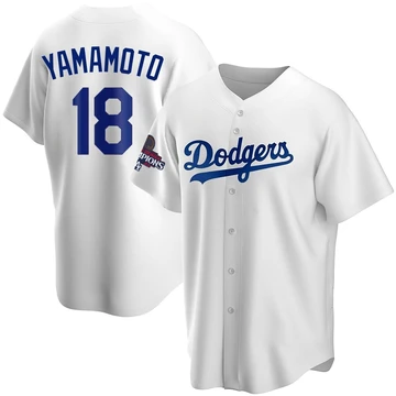 Youth Los Angeles Dodgers Yoshinobu Yamamoto ＃18 White Replica Home 2024 World Series Champions Jersey