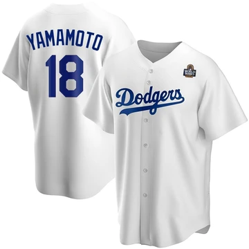 Youth Los Angeles Dodgers Yoshinobu Yamamoto ＃18 White Replica Home 2024 World Series Jersey
